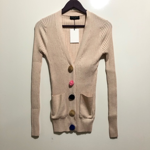 NWT Few Moda Pom Pom Snap Button Ribbed Cardigan - Picture 2 of 9